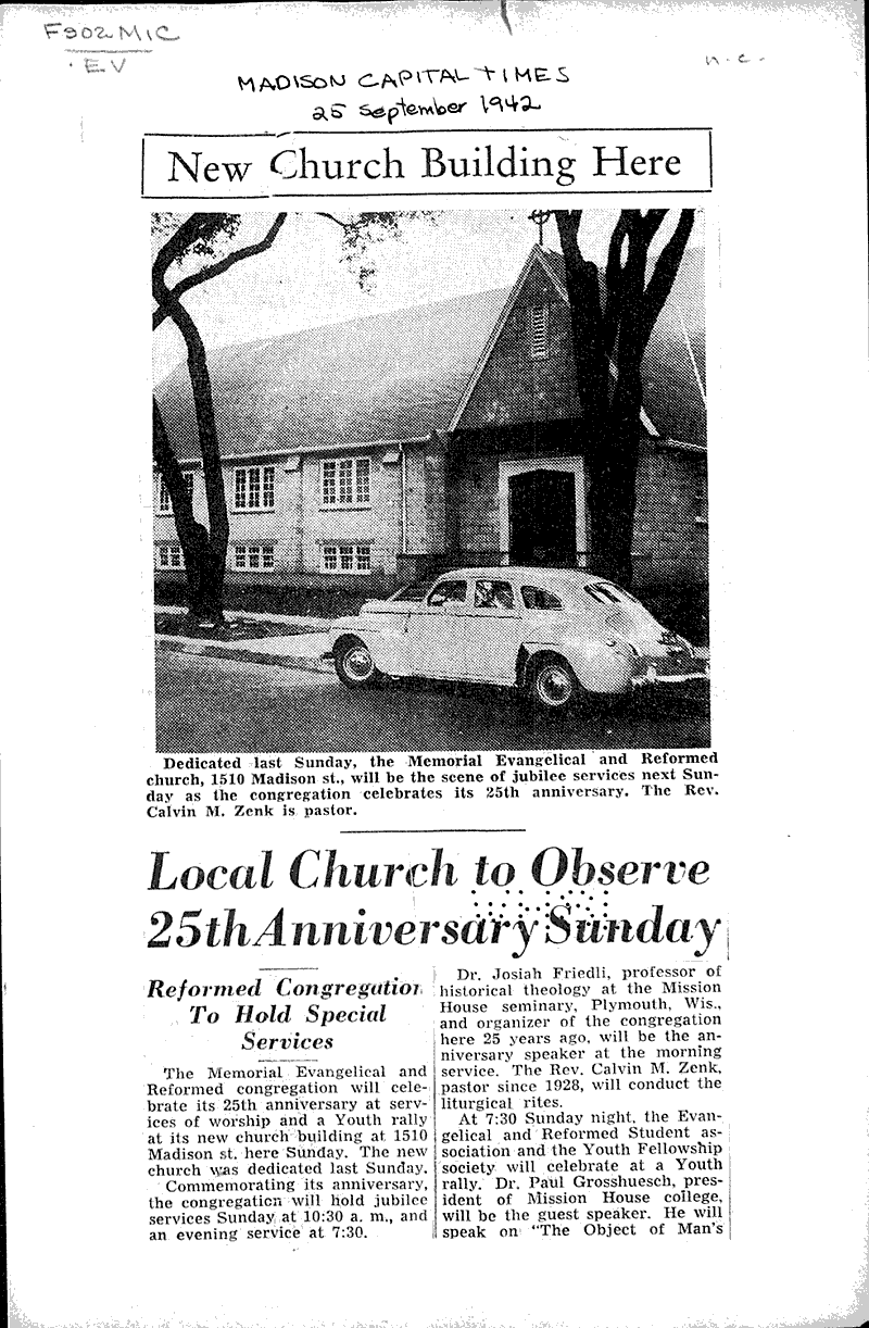  Source: Madison Capital Times Topics: Church History Date: 1942-09-25