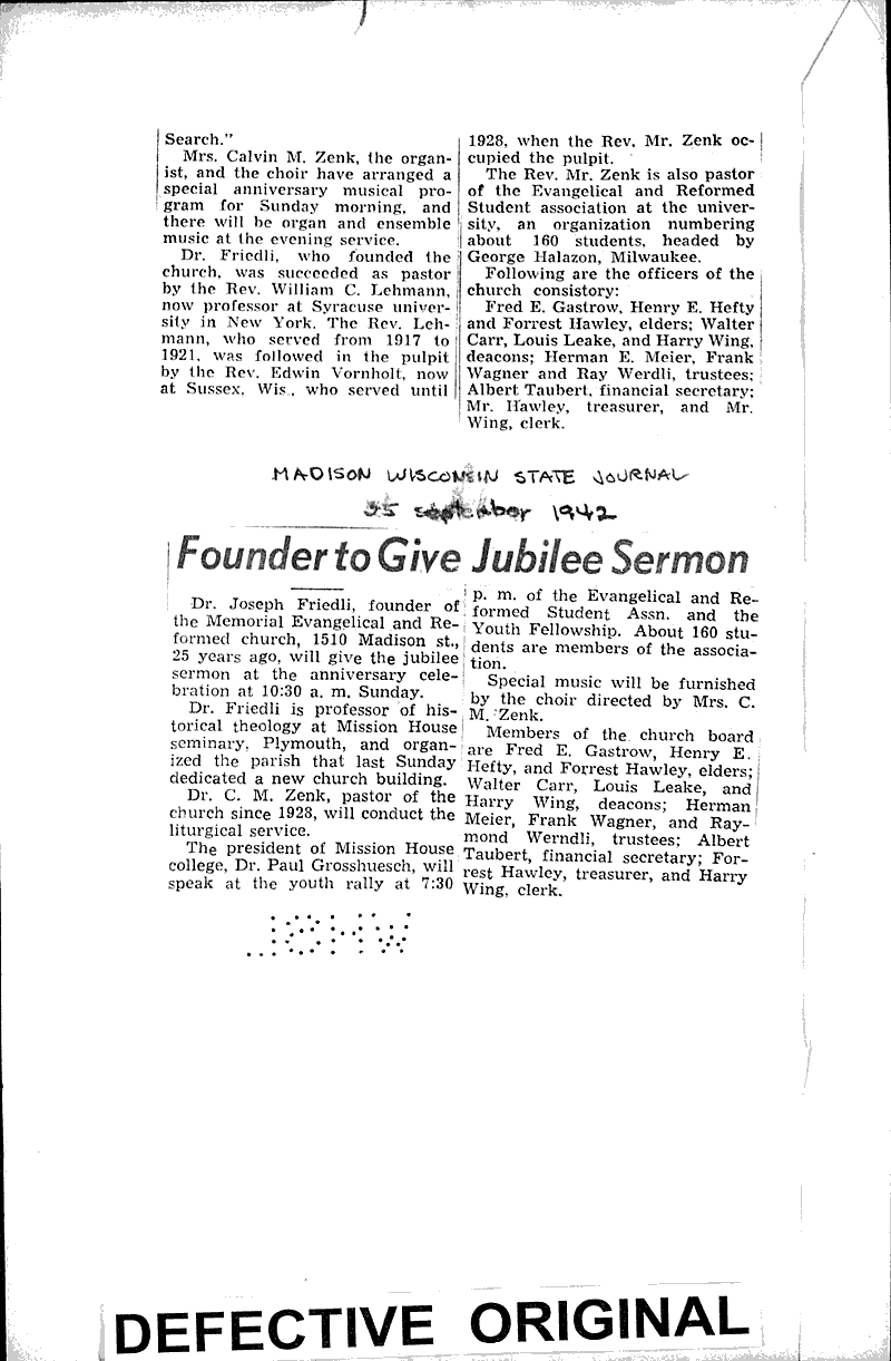  Source: Madison Capital Times Topics: Church History Date: 1942-09-25