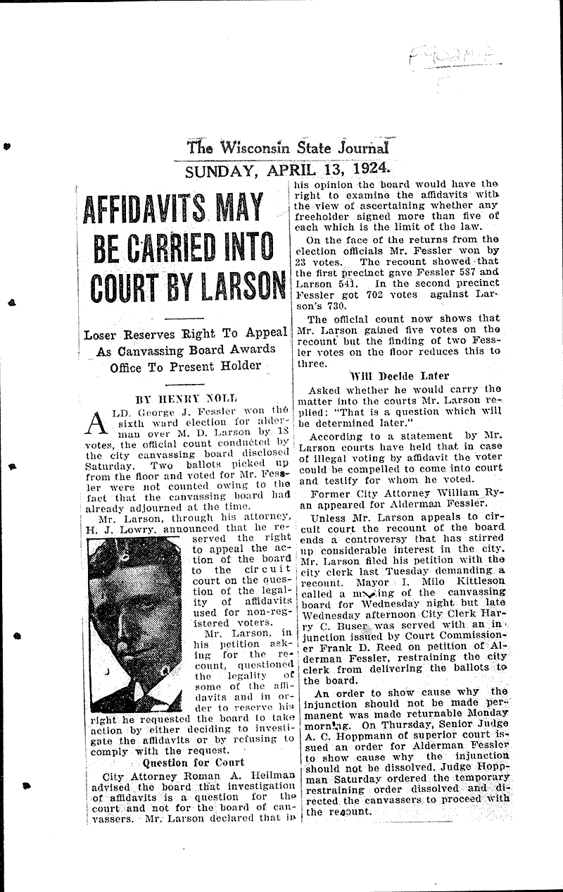  Source: Wisconsin State Journal Topics: Government and Politics Date: 1924-04-13