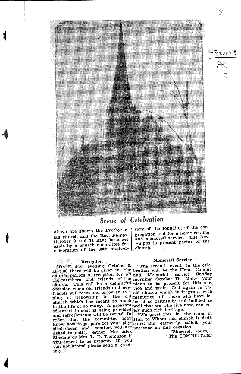  Source: Manitowoc Times Topics: Church History Date: 1931-09-28