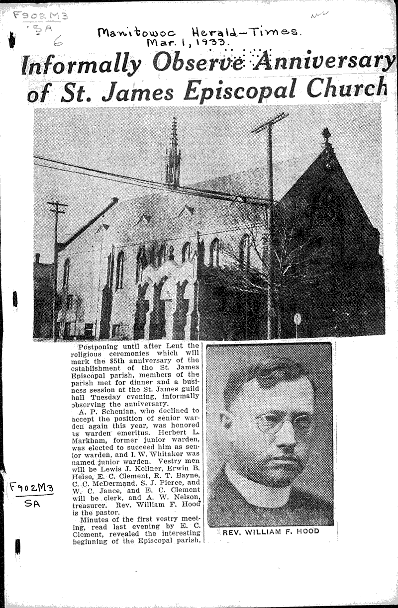  Source: Manitowoc Herald-Times Topics: Church History Date: 1933-03-01