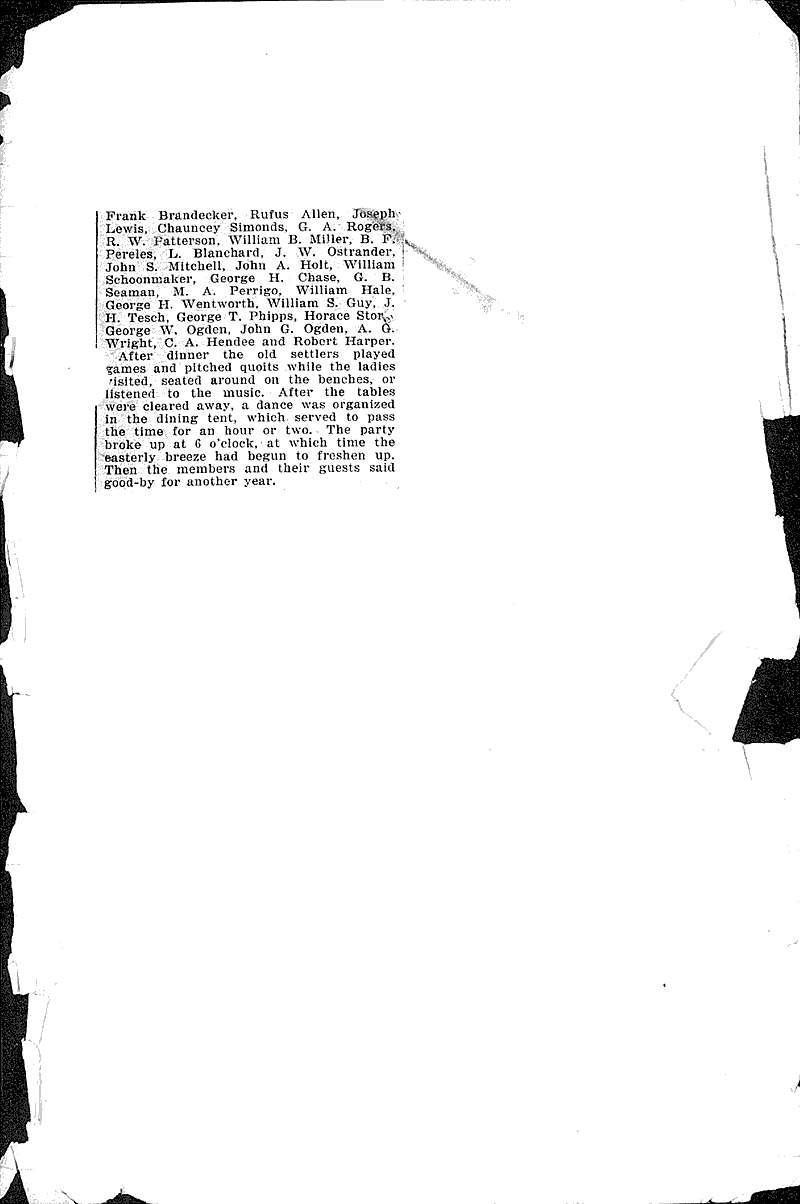 Picnic of old settlers Source: Milwaukee Sentinel Topics: Social and Political Movements Date: 1895-08-16