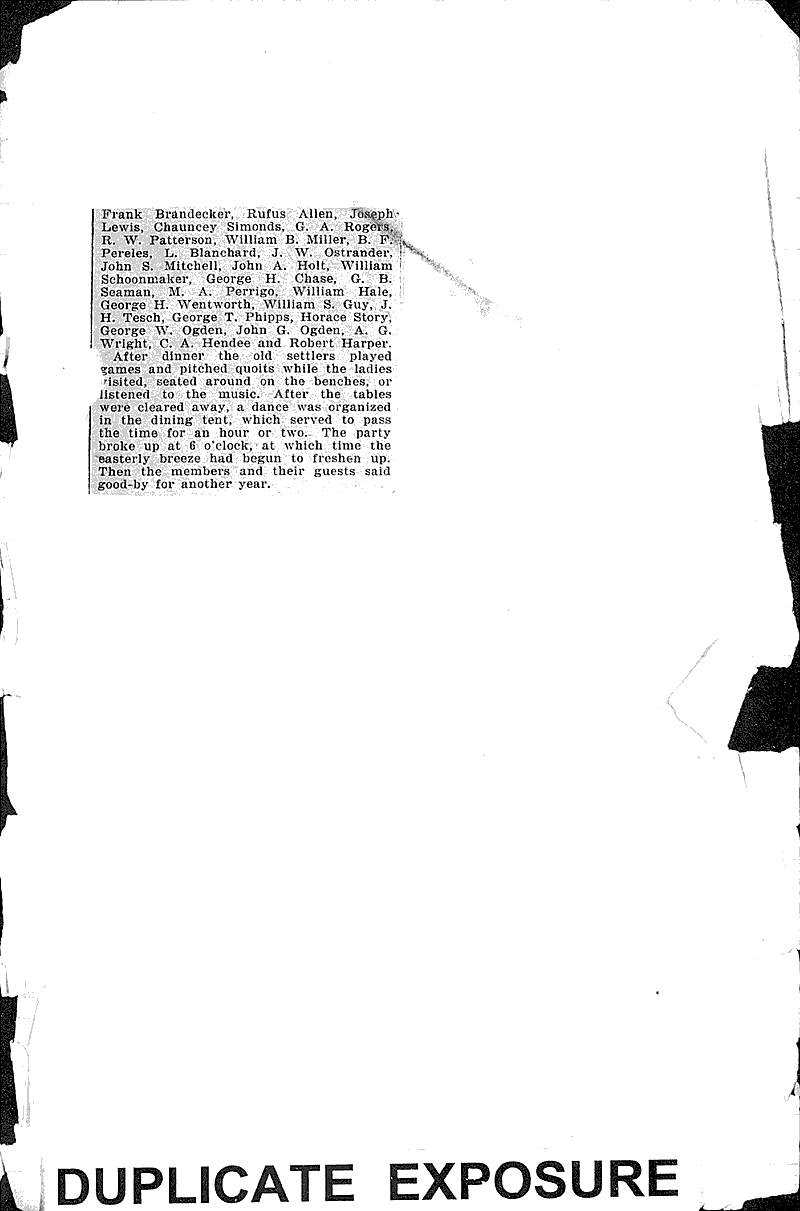 Picnic of old settlers Source: Milwaukee Sentinel Topics: Social and Political Movements Date: 1895-08-16