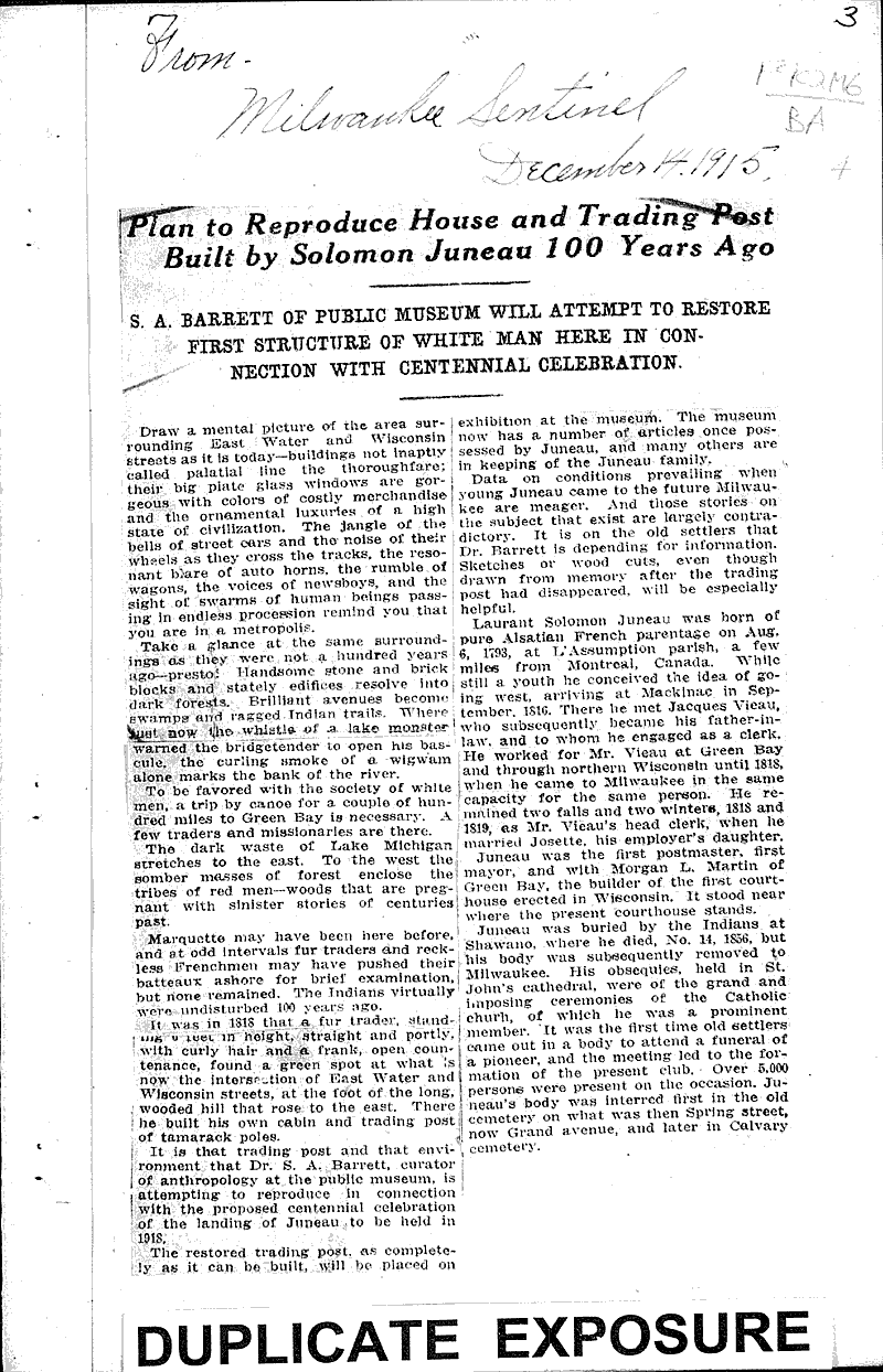 Sketch of first settlement on site of the the city of Milwaukee Source: Milwaukee Journal Topics: Industry Date: 1915-11-26