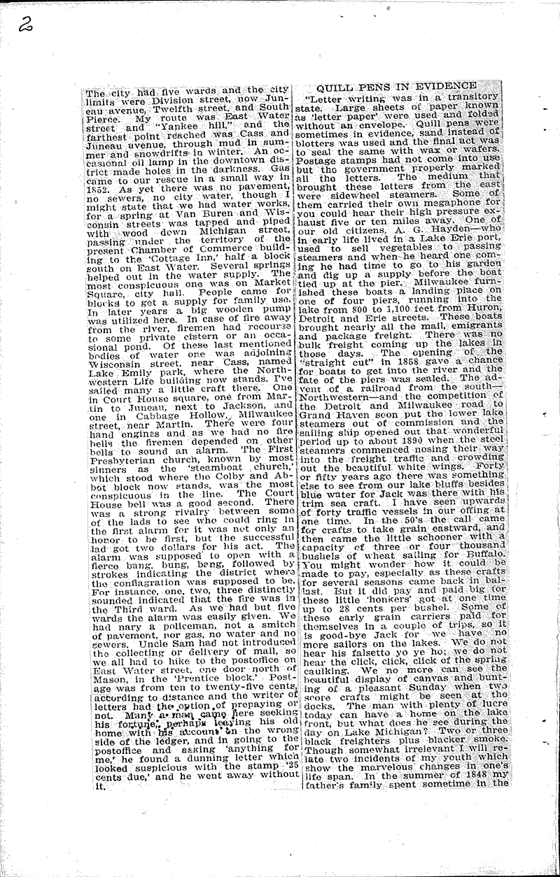 Tells of carrying papers in forties when Milwaukee was largely a swamp Source: Milwaukee News Date: 1916-10-18