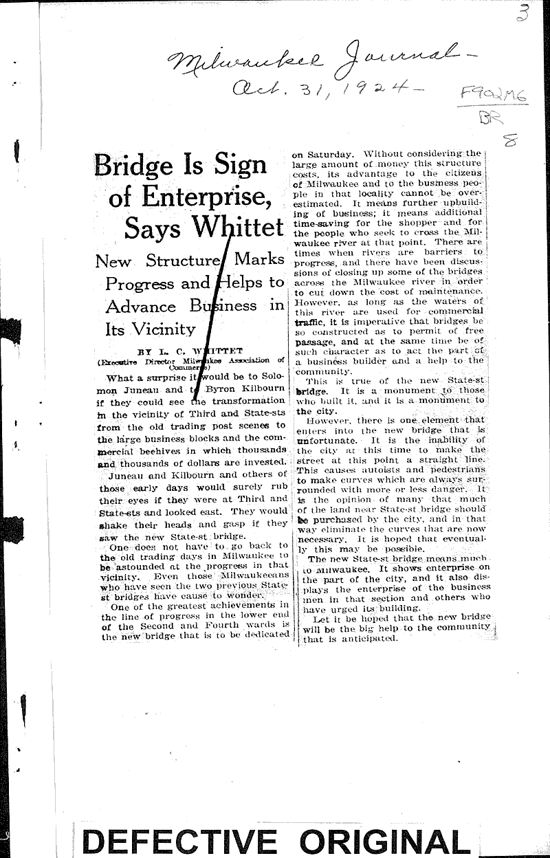  Source: Milwaukee Journal Topics: Transportation Date: 1924-10-31