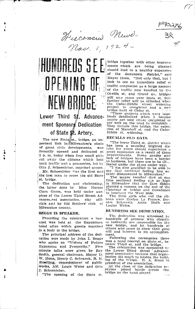  Source: Milwaukee Wisconsin News Topics: Transportation Date: 1924-11-01