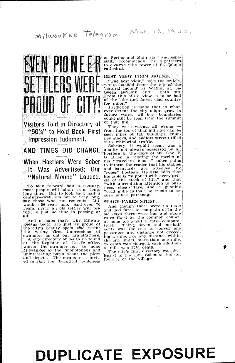  Source: Milwaukee Telegram Date: 1922-03-12