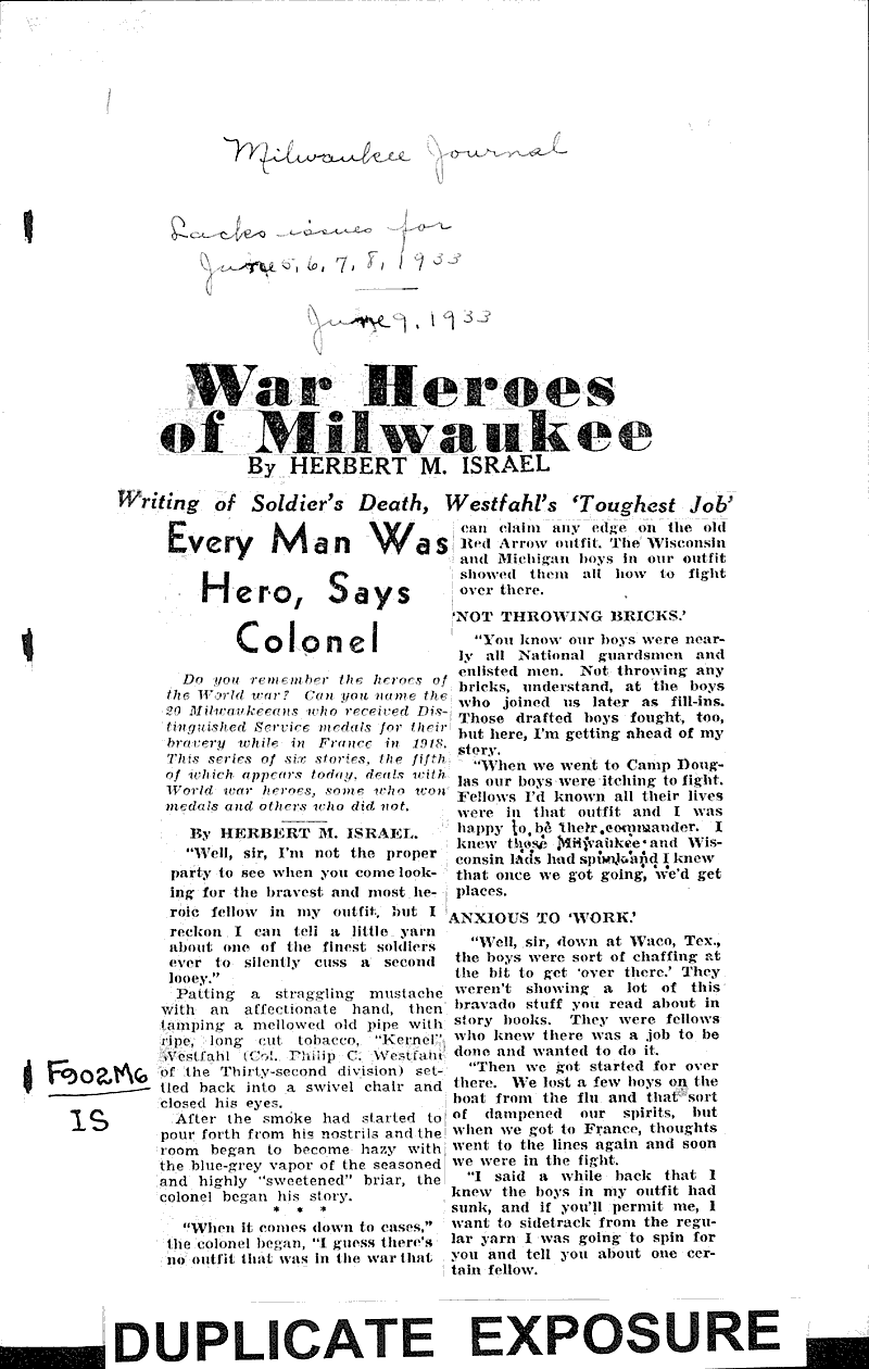  Source: Milwaukee Journal Topics: Wars Date: 1933-06-09