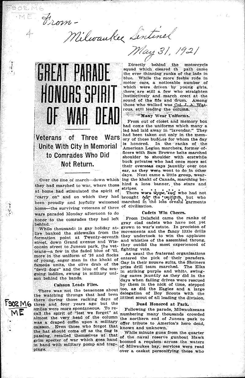  Source: Milwaukee Sentinel Topics: Wars Date: 1921-05-31