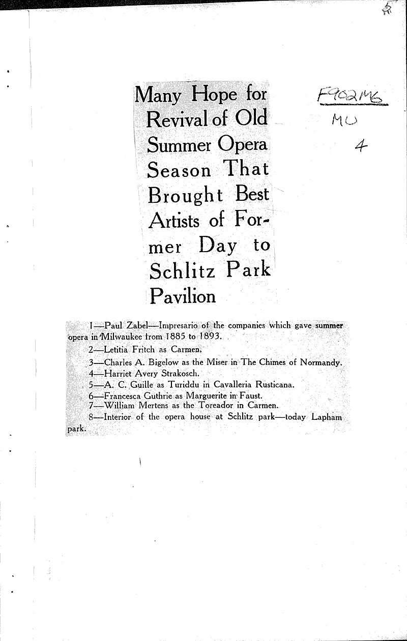 Milwaukee, once renowned for love of good music Source: Milwaukee Journal Topics: Art and Music Date: 1922-03-19