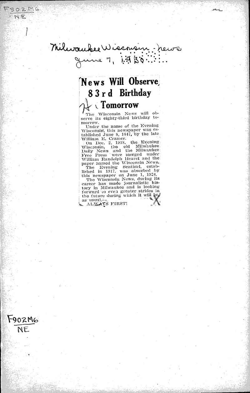  Source: Milwaukee Wisconsin News Topics: Industry Date: 1930-06-07