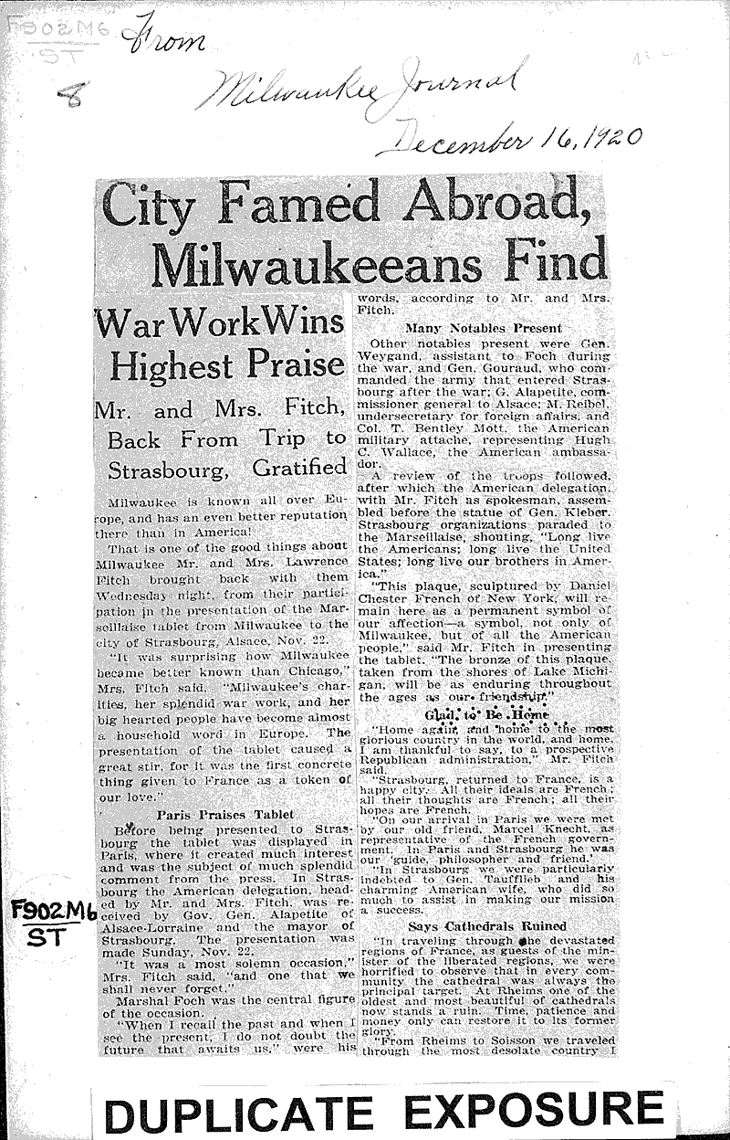  Source: Milwaukee Journal Topics: Voyages and Travels Date: 1920-12-16