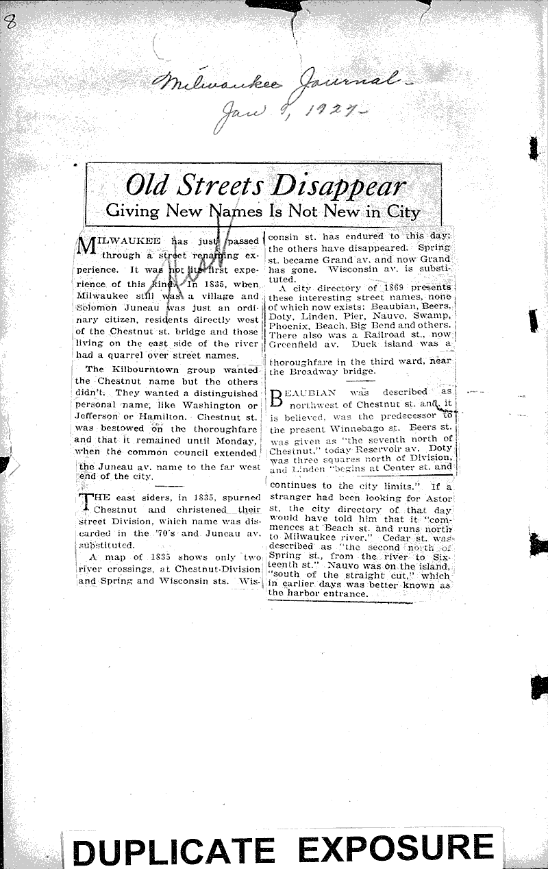 Old streets disappear Source: Milwaukee Journal Topics: Transportation Date: 1927-01-09