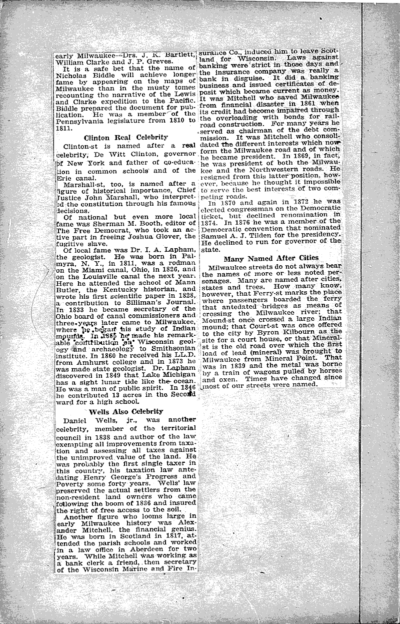 Most streets named for dealers in real estate Source: Milwaukee Journal Topics: Transportation Date: 1921-09-04