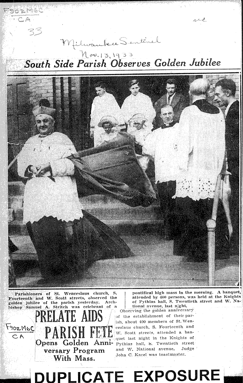  Source: Milwaukee Sentinel Topics: Church History Date: 1933-11-13