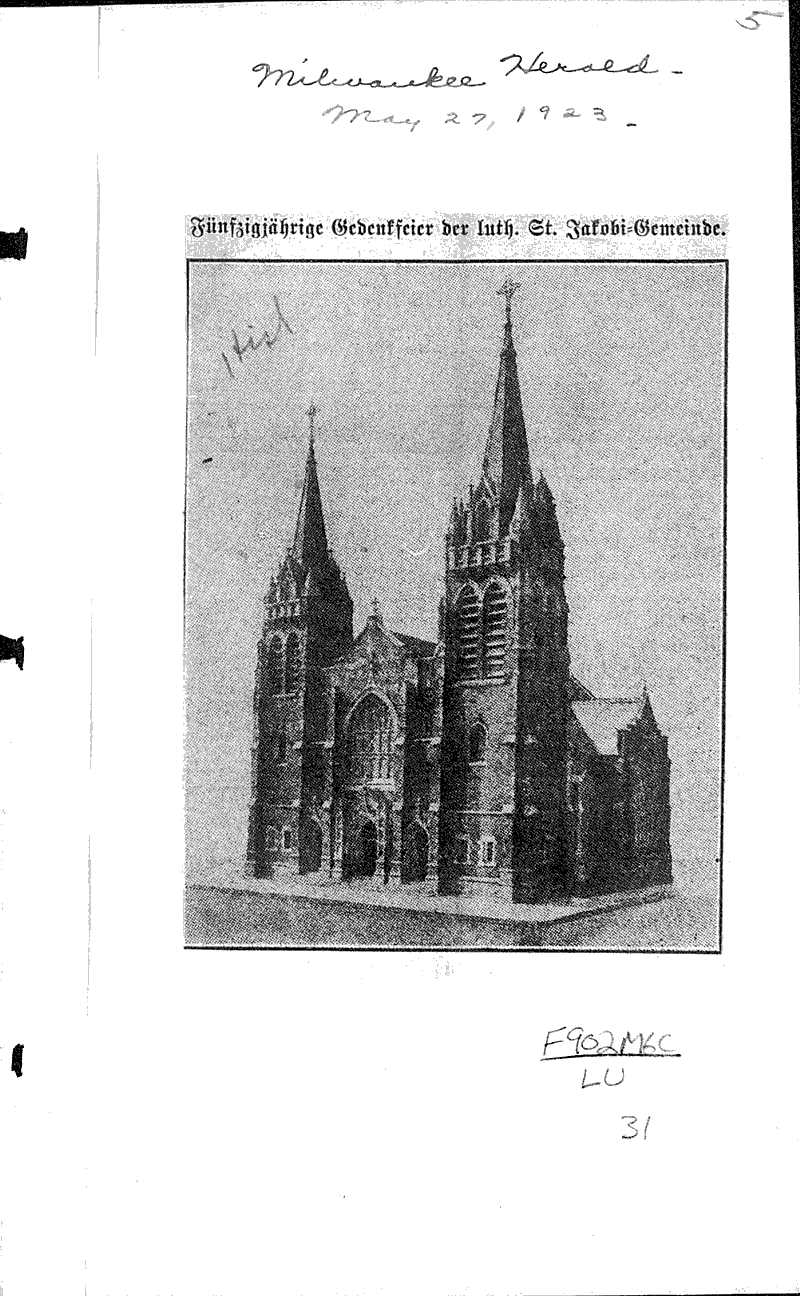  Source: Milwaukee Herold Topics: Church History Date: 1923-05-20