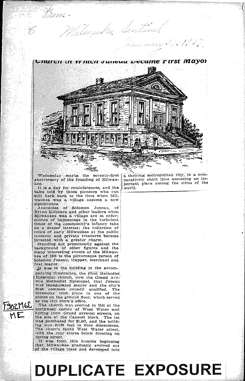  Source: Milwaukee Sentinel Topics: Church History Date: 1917-01-31