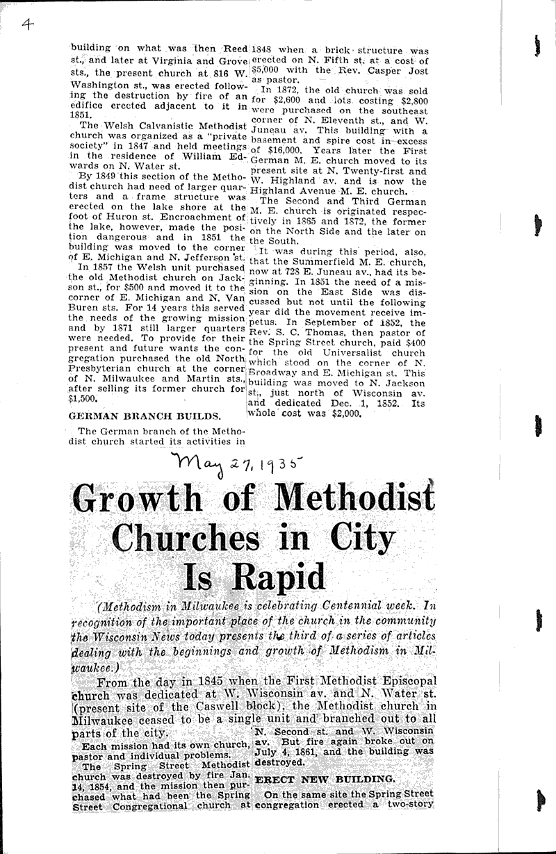  Source: Wisconsin News Topics: Church History Date: 1935-05-24