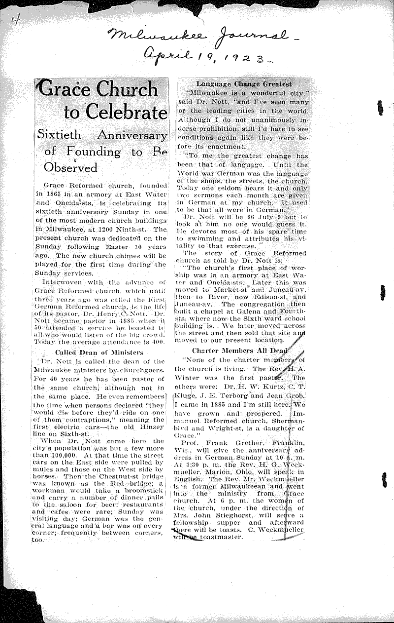  Source: Milwaukee Sentinel Topics: Church History Date: 1922-10-16