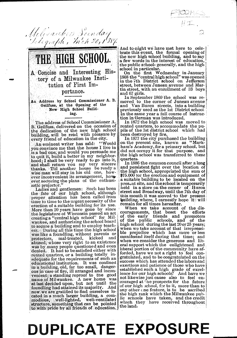  Source: Milwaukee Sunday Telegraph Topics: Education Date: 1887-03-20