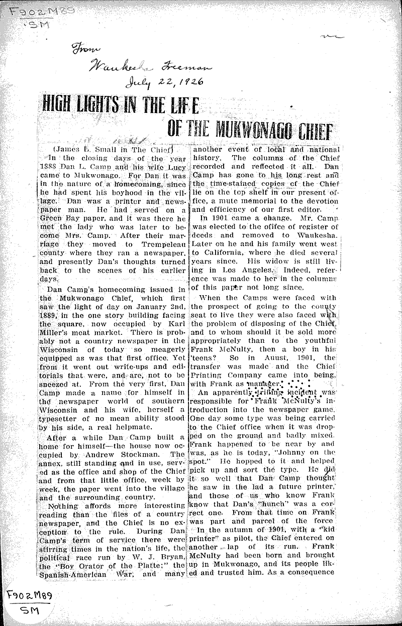  Source: Waukesha Freeman Topics: Industry Date: 1926-07-22