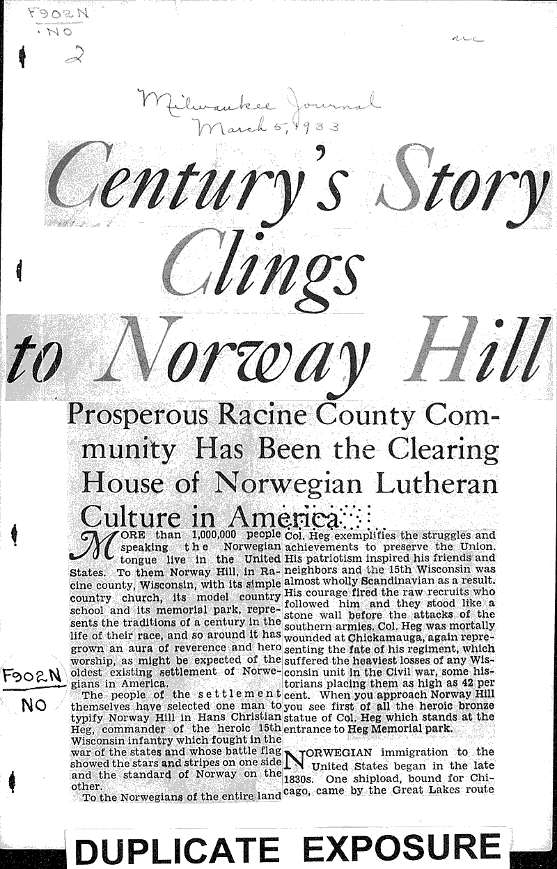  Source: Milwaukee Journal Topics: Church History Date: 1933-03-05
