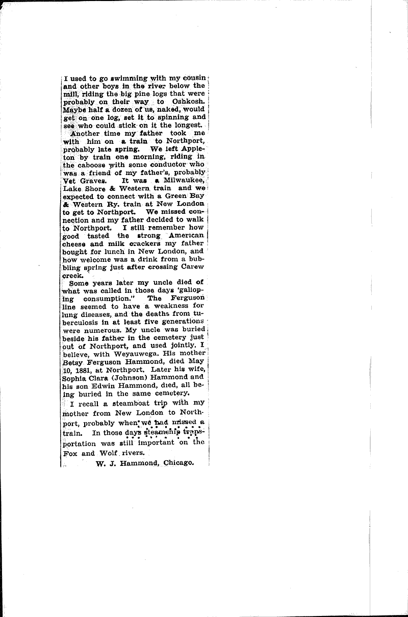 Old days at Northport are recalled by W.J. Hammond Source: Antigo Daily Journal Date: 1935-03-01