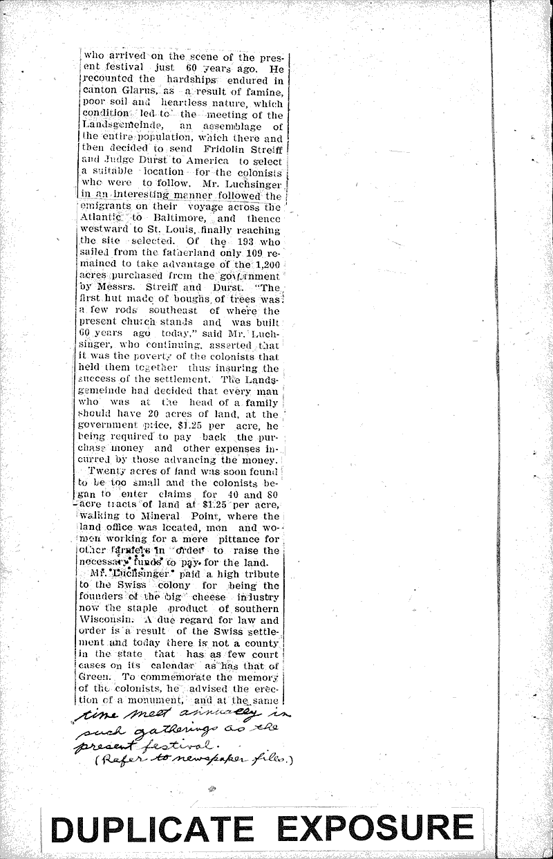 New Glarus celebrates Source: Madison Democrat Topics: Immigrants Date: 1905-08-17