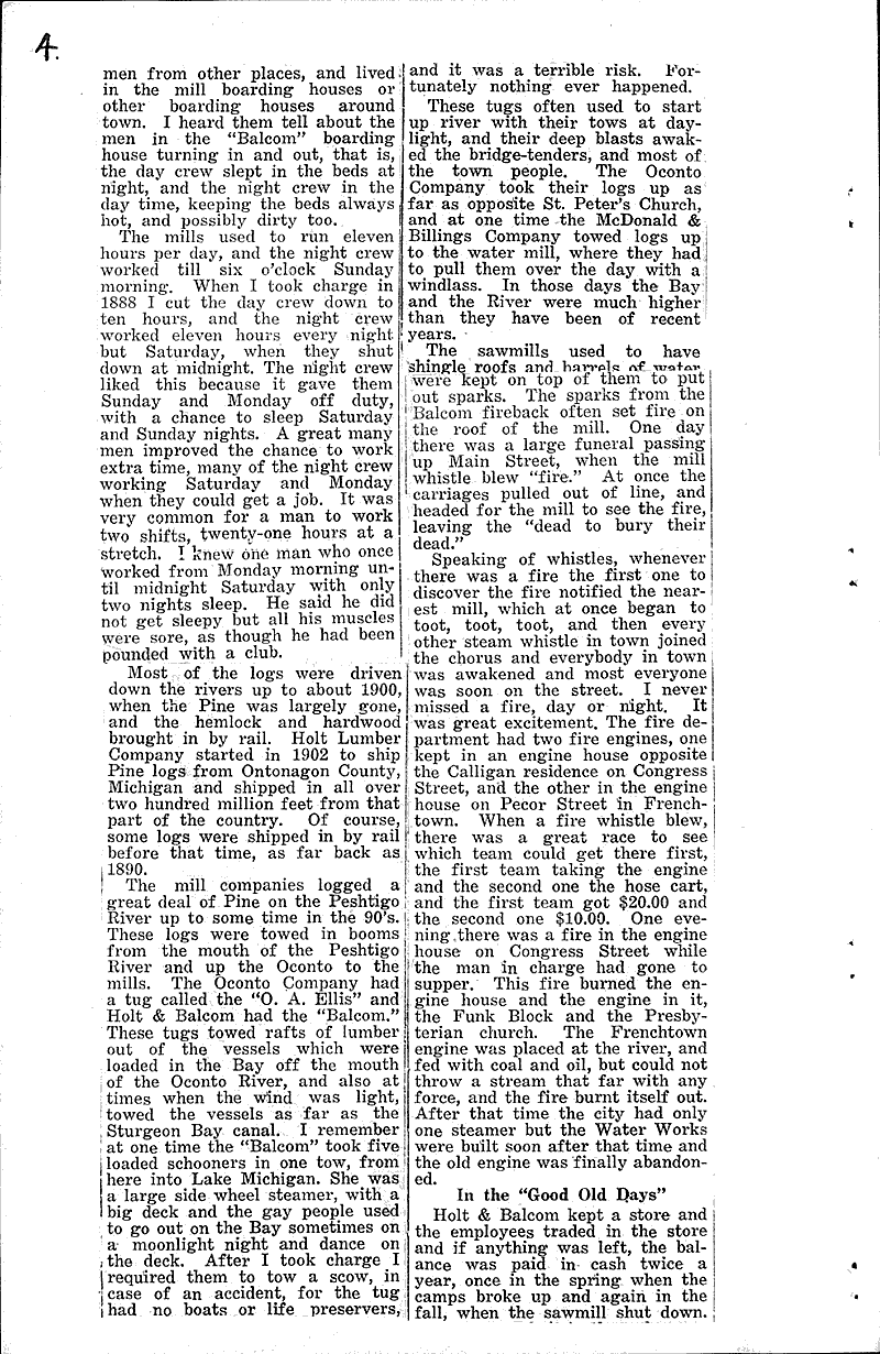 Sixty-two years of harbor history reviewed in speech Source: Oconto Reporter Date: 1933-05-04