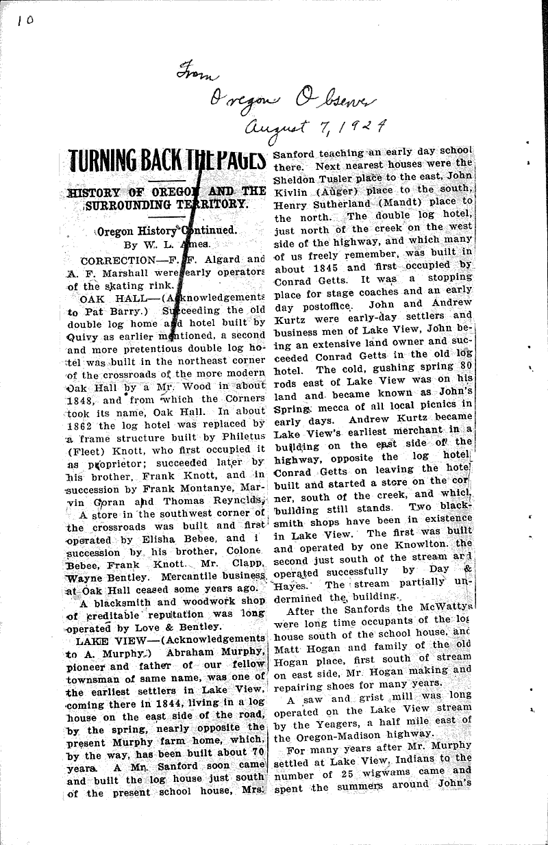 Turning back the pages Source: Oregon Observer Date: 1924-04-24