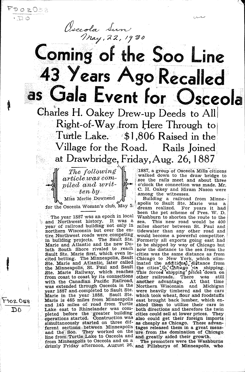  Source: Osceola Sun Topics: Transportation Date: 1930-05-22