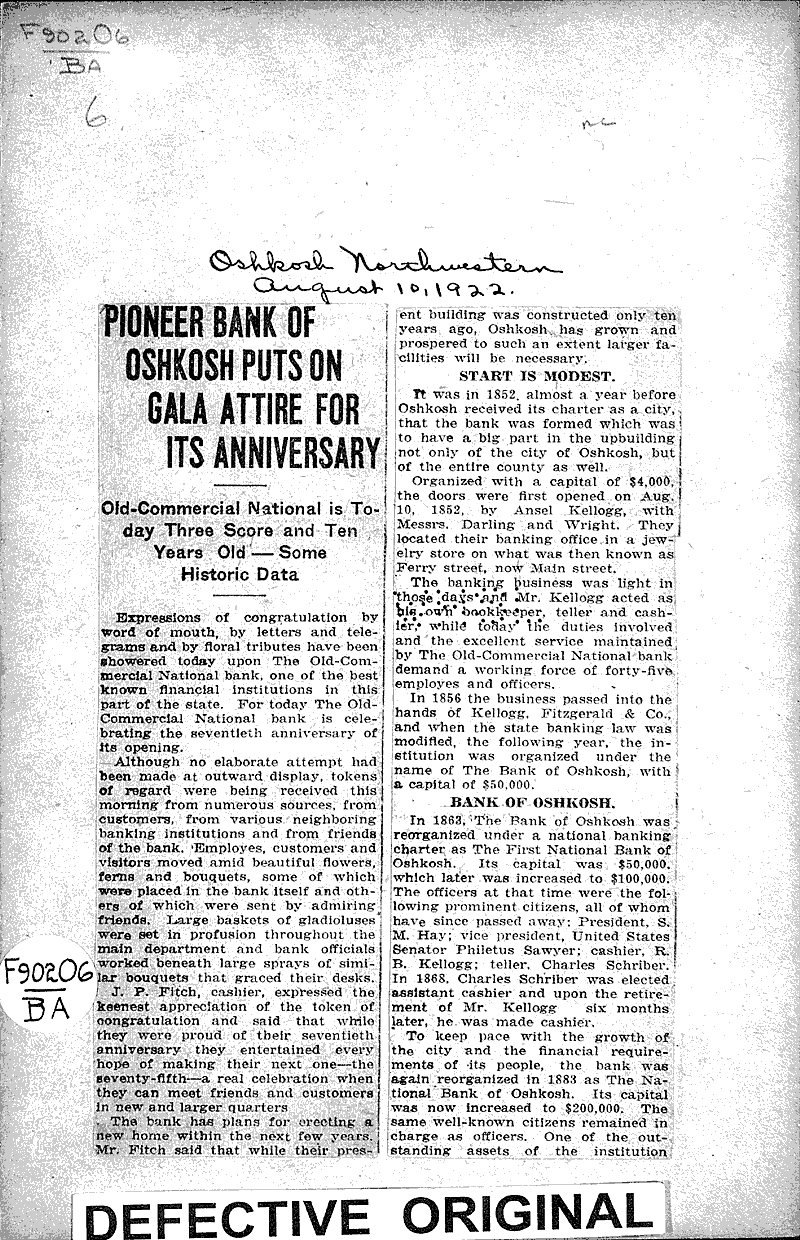  Source: Oshkosh Northwestern Topics: Industry Date: 1922-08-10