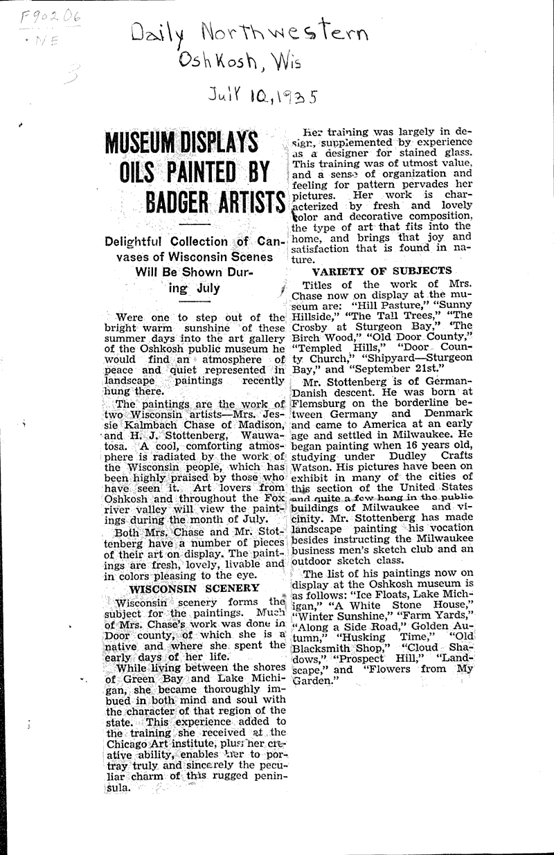  Source: Oshkosh Daily Northwestern Topics: Art and Music Date: 1935-07-10