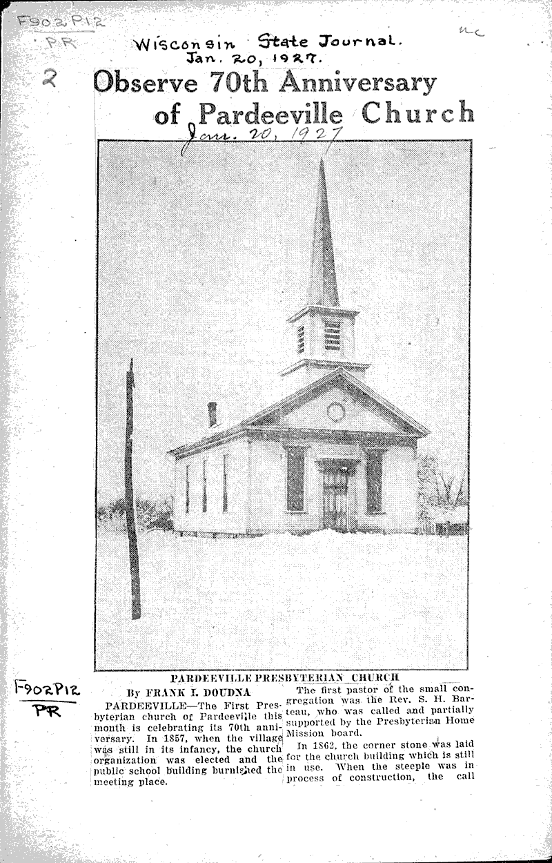 Source: Wisconsin State Journal Topics: Church History Date: 1927-01-20
