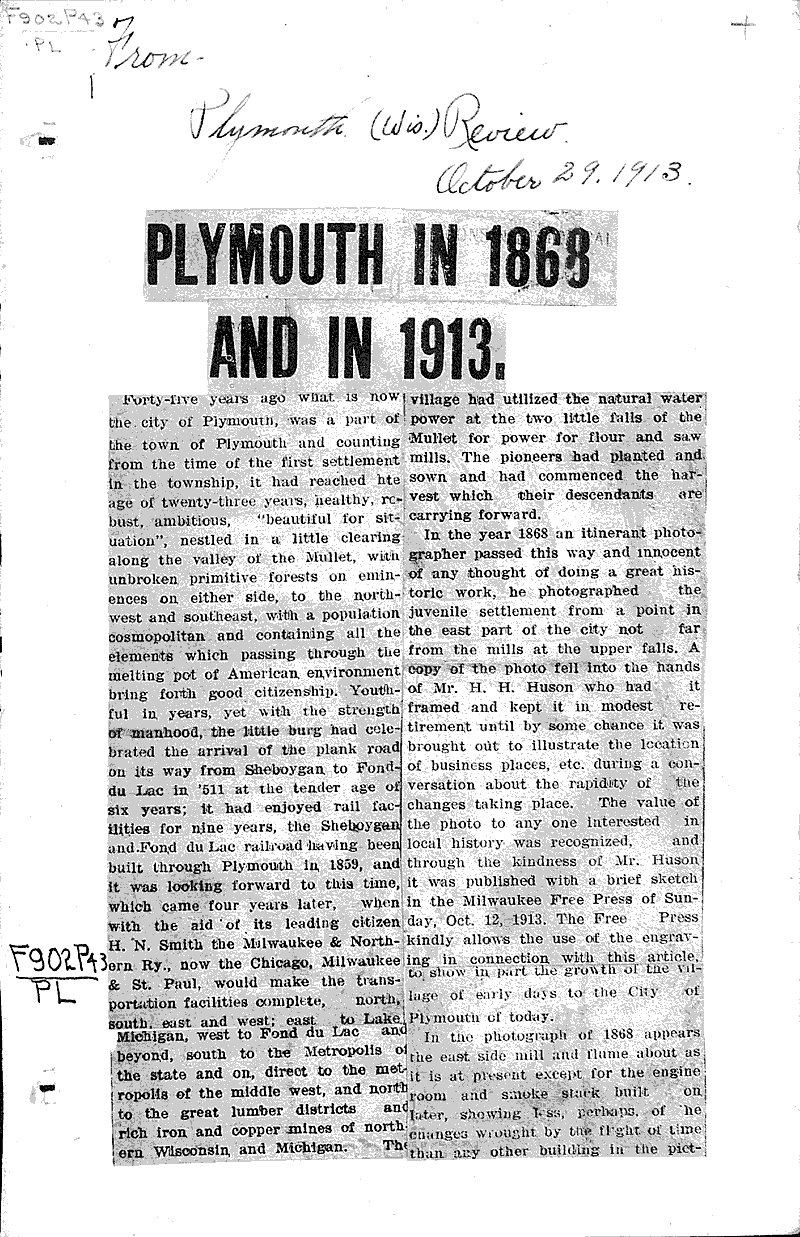  Source: Plymouth Review Date: 1913-10-29