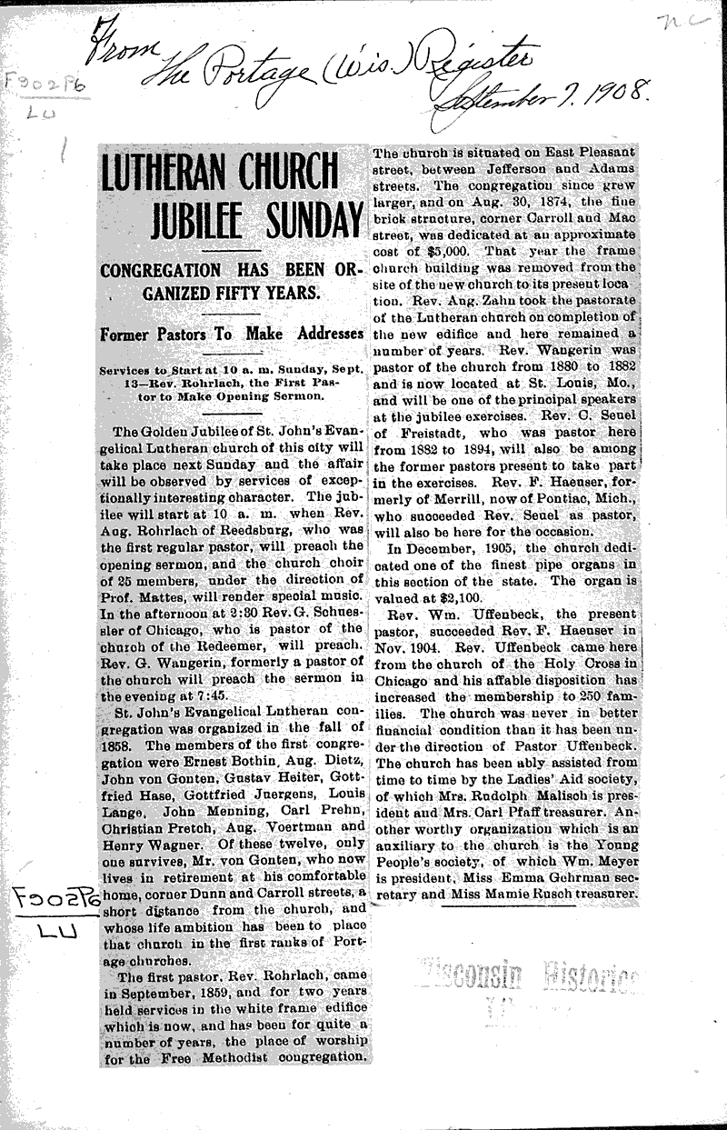  Source: Portage Register Topics: Church History Date: 1908-09-07