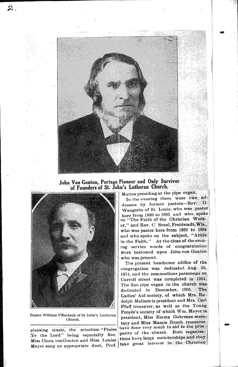 Golden jubilee of St. John's Evangelical Lutheran church Source: Wisconsin State Register Topics: Church History Date: 1908-09-14