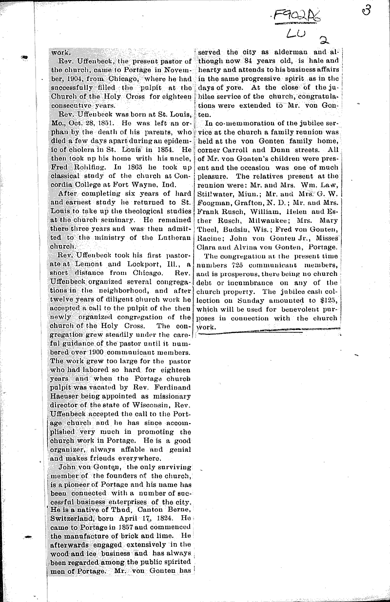 Golden jubilee of St. John's Evangelical Lutheran church Source: Wisconsin State Register Topics: Church History Date: 1908-09-14