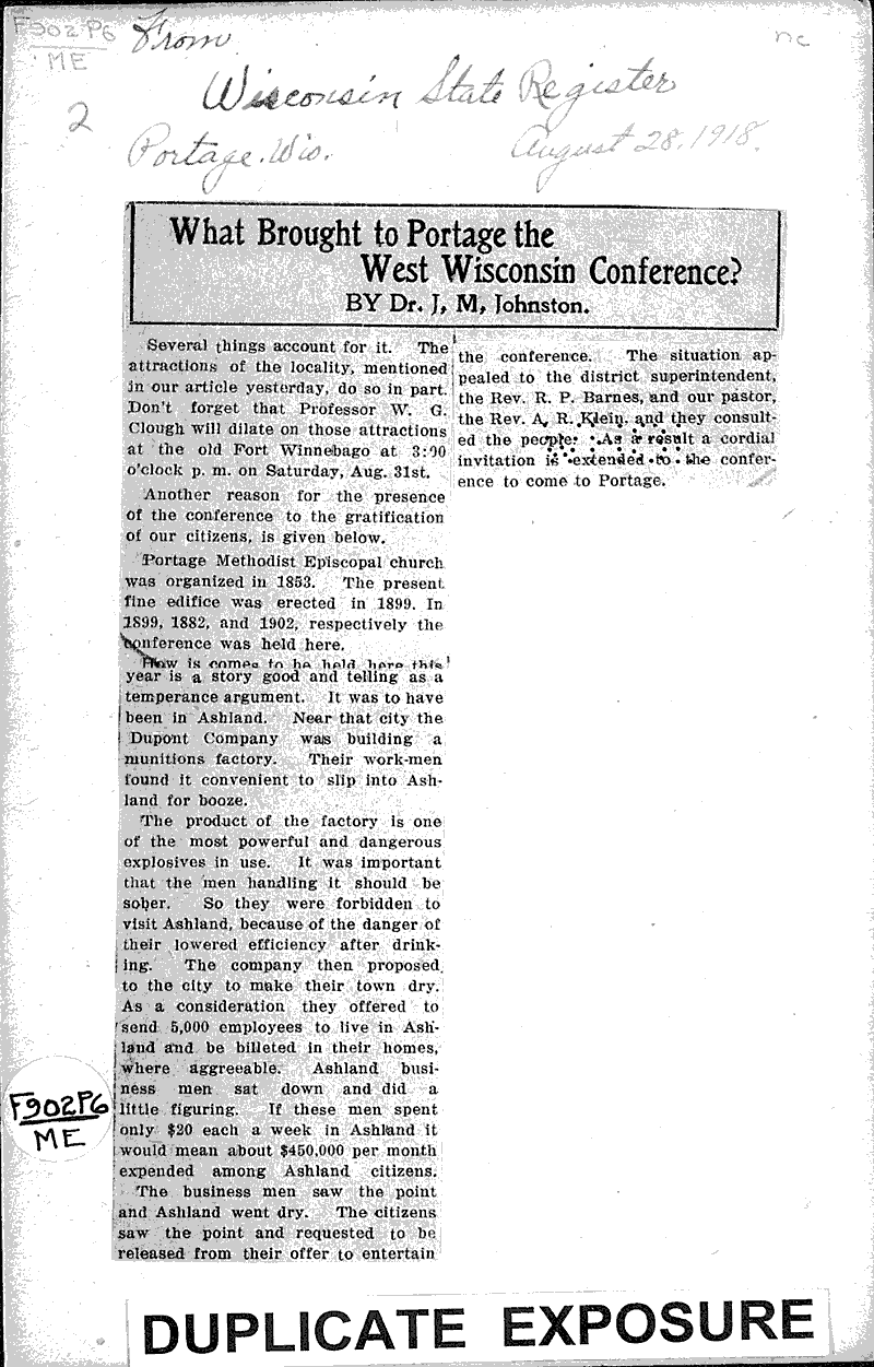  Source: Wisconsin State Register Topics: Church History Date: 1918-08-28
