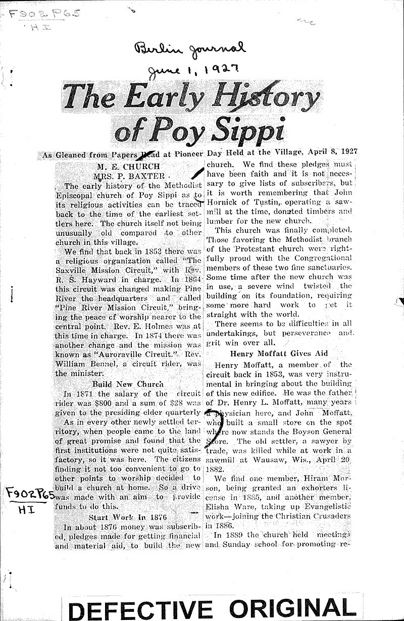  Source: Berlin Journal Topics: Church History Date: 1927-06-01