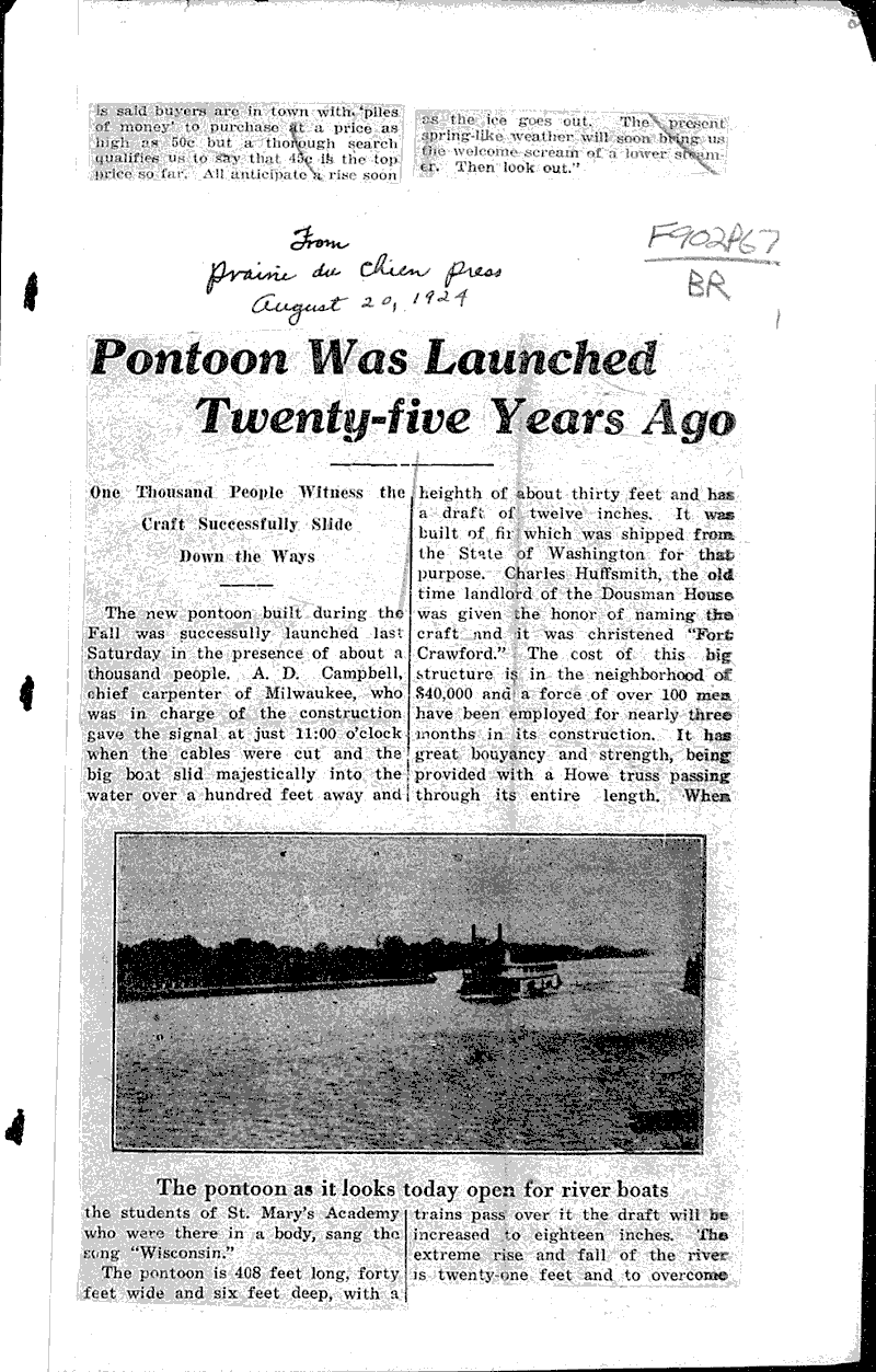  Source: Prairie du Chien press Topics: Transportation Date: 1924-08-20