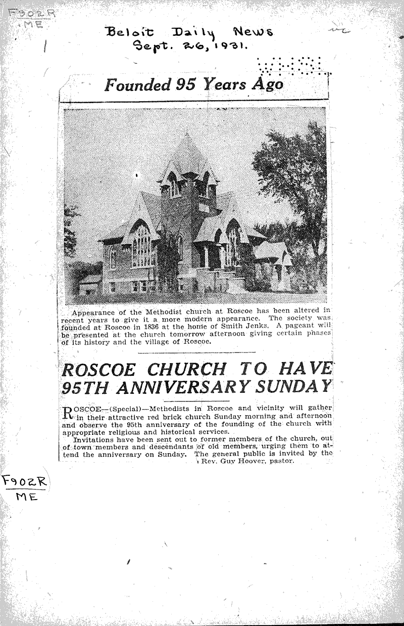  Source: Beloit Daily News Topics: Church History Date: 1931-09-26