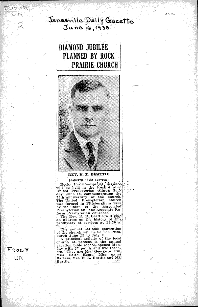  Source: Janesville Daily Gazette Topics: Church History Date: 1933-06-16