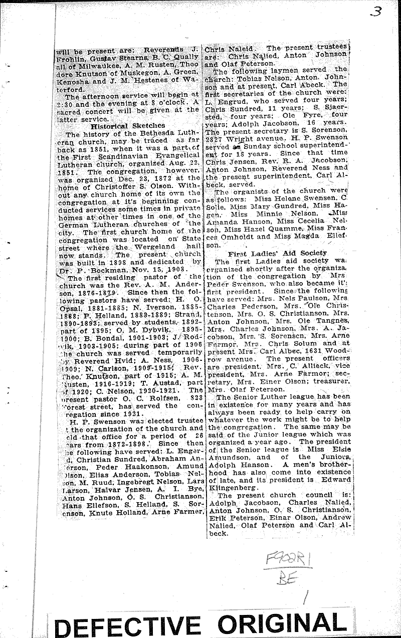 Golden jubilee celebration planned by Bethesda Lutheran congregation Source: Racine Call Topics: Church History Date: 1923-09-27