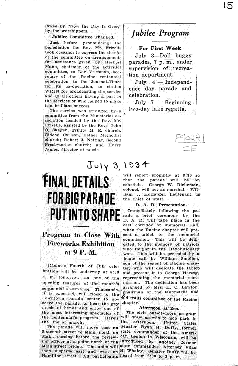 Final details for big parade put into shape Date: 1934-07-03