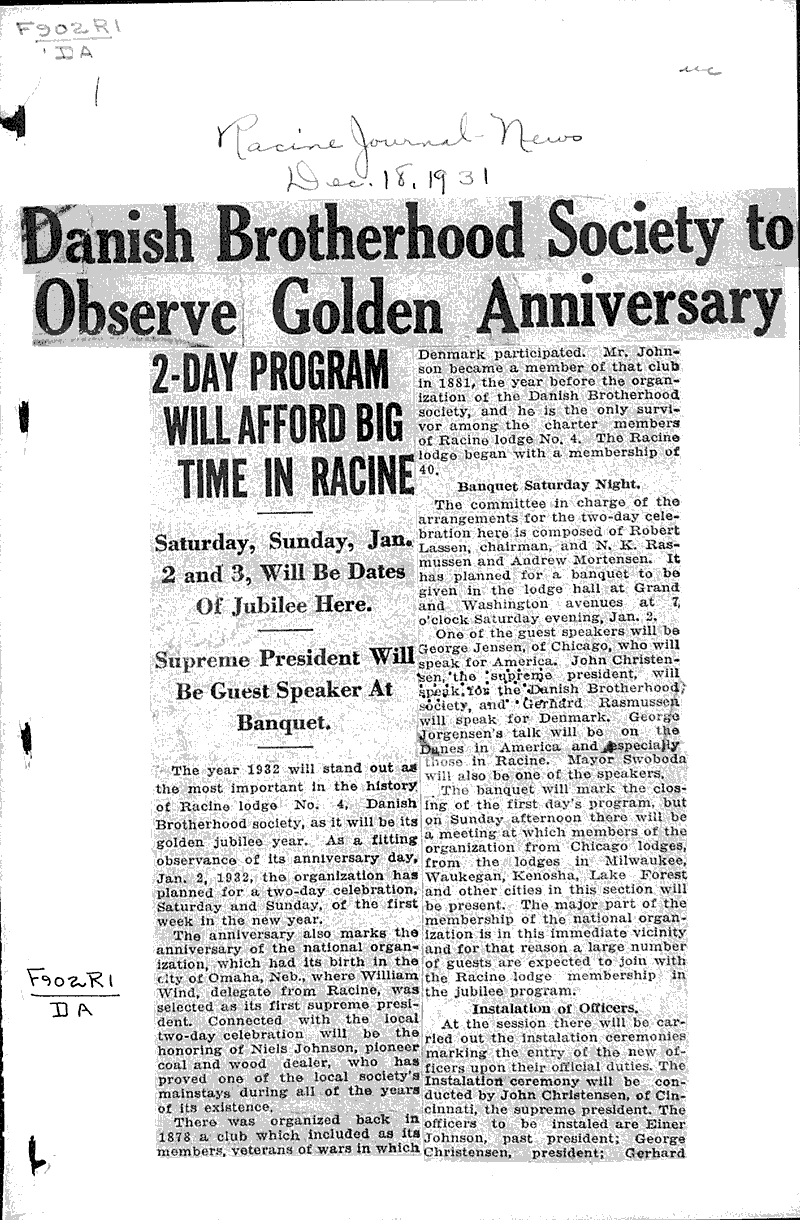  Source: Racine Journal-News Topics: Social and Political Movements Date: 1931-12-18