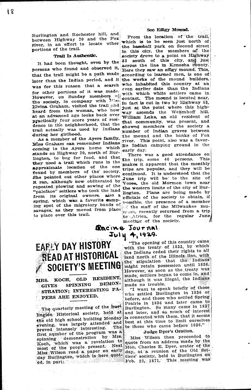 Early day history read at historical society's meeting Topics: Education Date: 1929-07-04