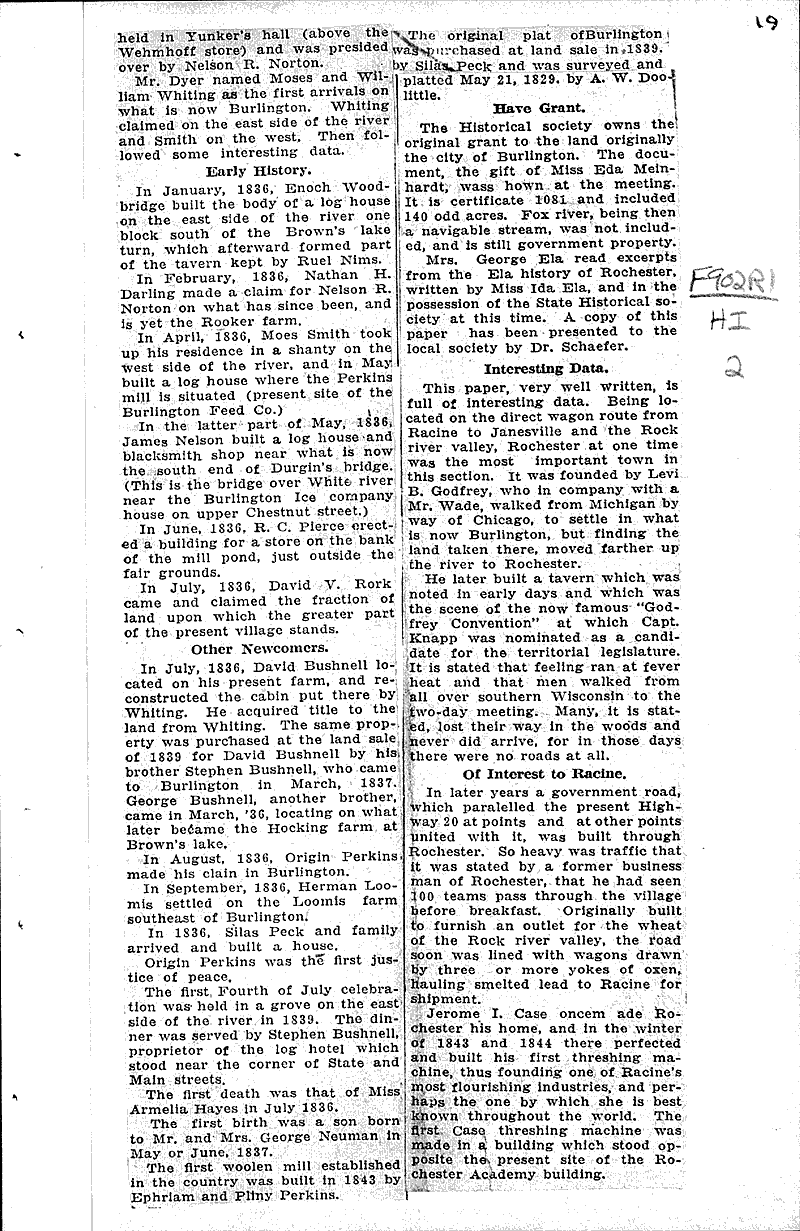 Early day history read at historical society's meeting Topics: Education Date: 1929-07-04