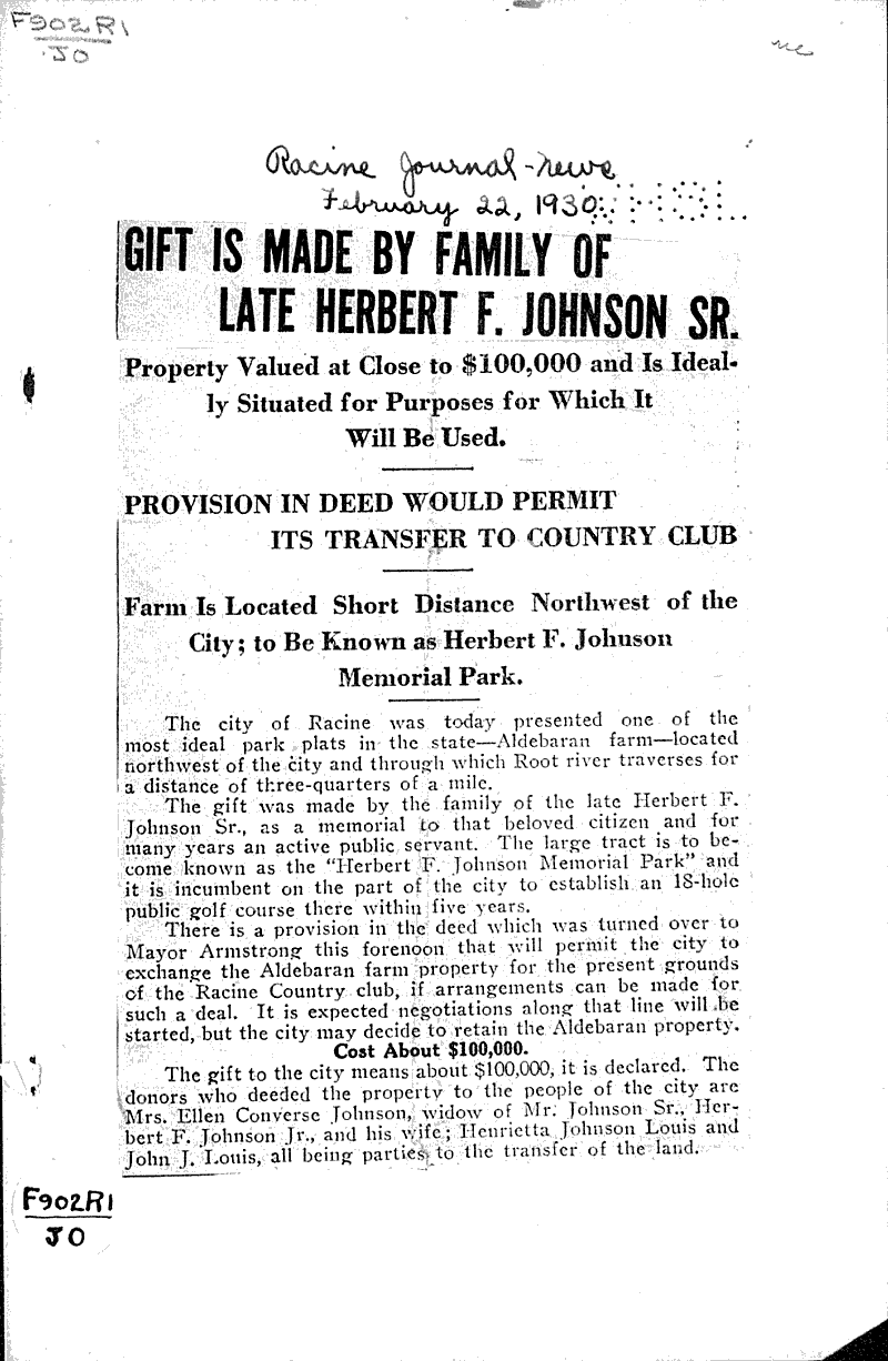  Source: Racine Journal-News Date: 1930-02-22